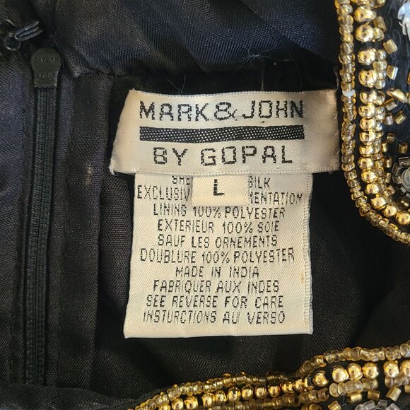 Vintage Mark & John By Gopal Silk Black Beaded Halter Top Blouse Elegant Party L - Picture 5 of 13